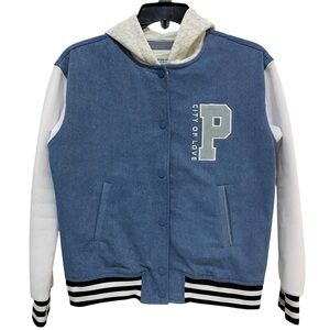 Common Stitch Varsity Denim Jacket City of Love Blue and White Kids Jean Jacket